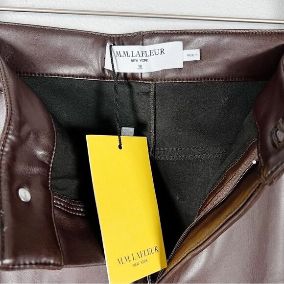 NWT M.M Lafleur The Archie Pant Vegan Leather Cropped Bootcut Brown Size 18 - Picture 6 of 9